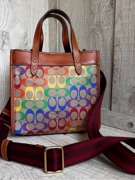 Coach Handbags - Coach Multicolor Signature Canvas Crossbody with Brown Leather Trim